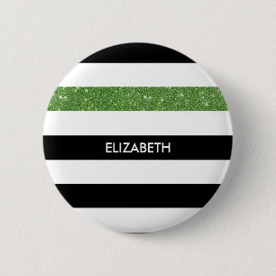 Modern Black Stripes IMITATE Green Glitz und Name Button