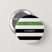 Modern Black Stripes IMITATE Green Glitz und Name Button (Vorne & Hinten)