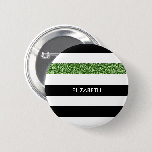 Modern Black Stripes IMITATE Green Glitz und Name Button (Vorne & Hinten)