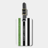 Modern Black Stripes IMITATE Green Glitz und Name Gepäckanhänger (Vorderseite vertikal)