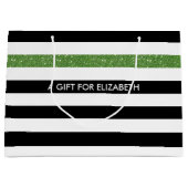 Modern Black Stripes IMITATE Green Glitz und Name Große Geschenktüte (Vorderseite)
