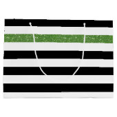 Modern Black Stripes IMITATE Green Glitz und Name Große Geschenktüte (Rückseite)