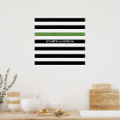 Modern Black Stripes IMITATE Green Glitz und Name Poster (Küche)