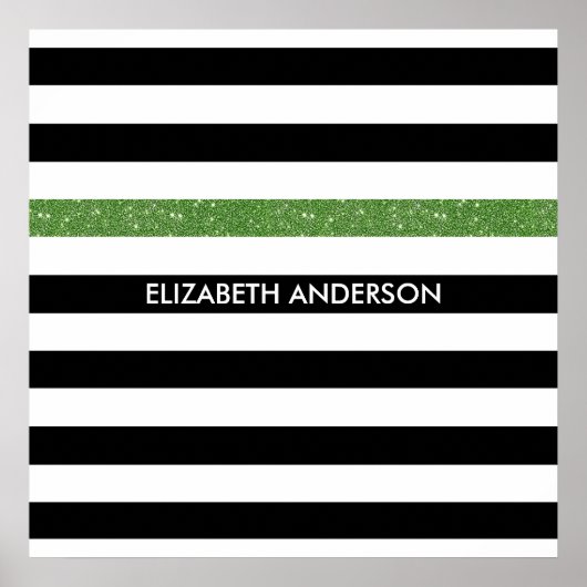 Modern Black Stripes IMITATE Green Glitz und Name Poster (Vorne)