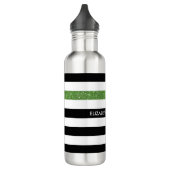 Modern Black Stripes IMITATE Green Glitz und Name Trinkflasche (Links)