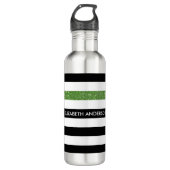 Modern Black Stripes IMITATE Green Glitz und Name Trinkflasche (Vorderseite)