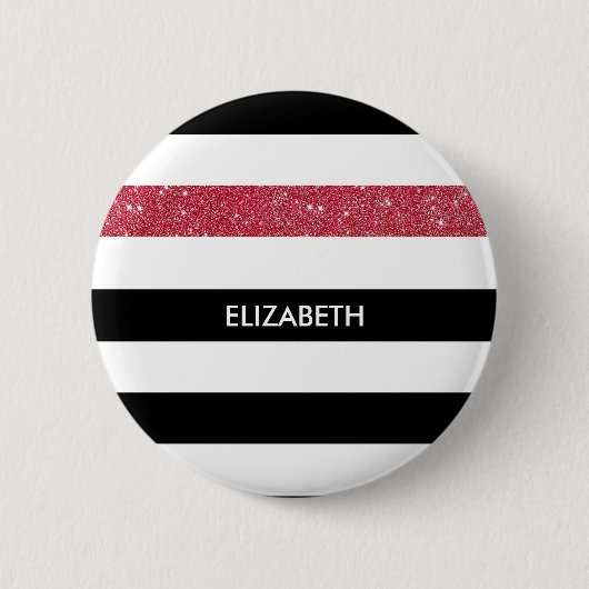 Modern Black Stripes IMITATE Red Glitz und Name Button (Vorderseite)