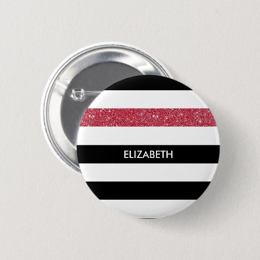 Modern Black Stripes IMITATE Red Glitz und Name Button (Vorne & Hinten)