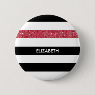 Modern Black Stripes IMITATE Red Glitz und Name Button