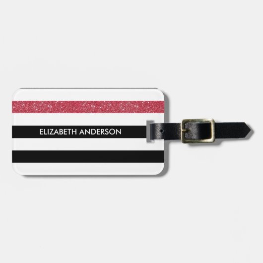 Modern Black Stripes IMITATE Red Glitz und Name Gepäckanhänger (Vorderseite horizontal)