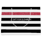 Modern Black Stripes IMITATE Red Glitz und Name Große Geschenktüte (Vorderseite)