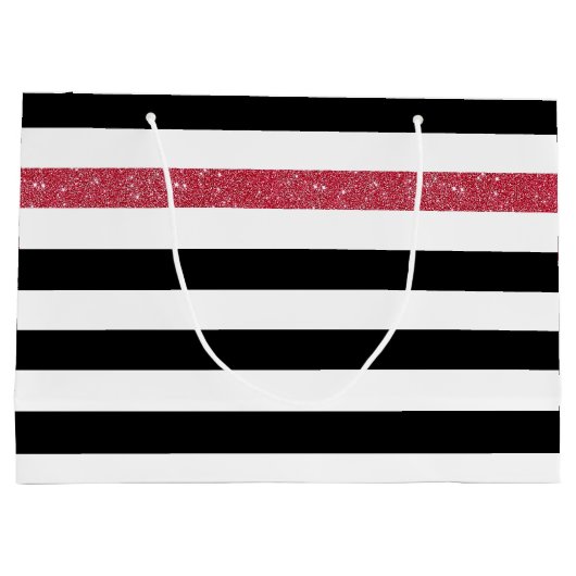 Modern Black Stripes IMITATE Red Glitz und Name Große Geschenktüte (Rückseite)