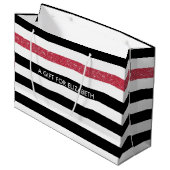 Modern Black Stripes IMITATE Red Glitz und Name Große Geschenktüte (Vorderseite Schrägansicht)