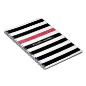Modern Black Stripes IMITATE Red Glitz und Name Notizblock (Rechte Seite)