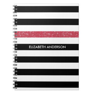 Modern Black Stripes IMITATE Red Glitz und Name Notizblock