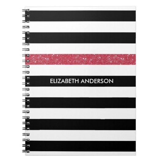 Modern Black Stripes IMITATE Red Glitz und Name Notizblock (Vorderseite)