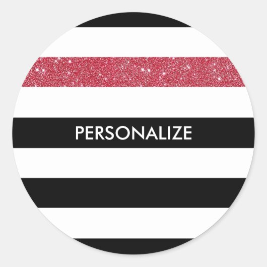 Modern Black Stripes IMITATE Red Glitz und Name Runder Aufkleber (Vorderseite)