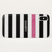 Modern Black Stripes IMITATE Rosa Glitz und Name Case-Mate iPhone Hülle (Rückseite (Horizontal))