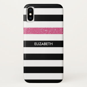 Modern Black Stripes IMITATE Rosa Glitz und Name Case-Mate iPhone Hülle