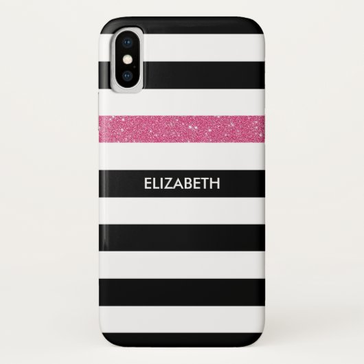 Modern Black Stripes IMITATE Rosa Glitz und Name Case-Mate iPhone Hülle (Rückseite)