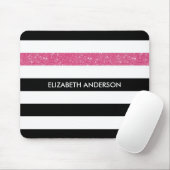 Modern Black Stripes IMITATE Rosa Glitz und Name Mousepad (Mit Mouse)