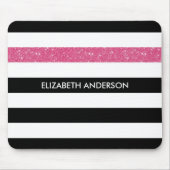 Modern Black Stripes IMITATE Rosa Glitz und Name Mousepad (Vorne)
