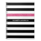 Modern Black Stripes IMITATE Rosa Glitz und Name Notizblock (Vorderseite)