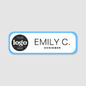 Modern Black Typografy Blue Border Namensschild (Vorderseite)