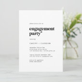 Modern Black Typografy Engagement Party Einladung (Stehend Vorderseite)