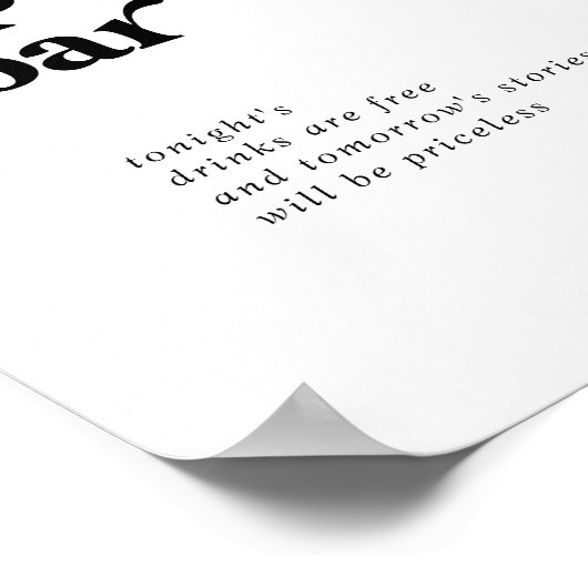 Modern Black Typografy Open Bar Sign Poster (Ecke)