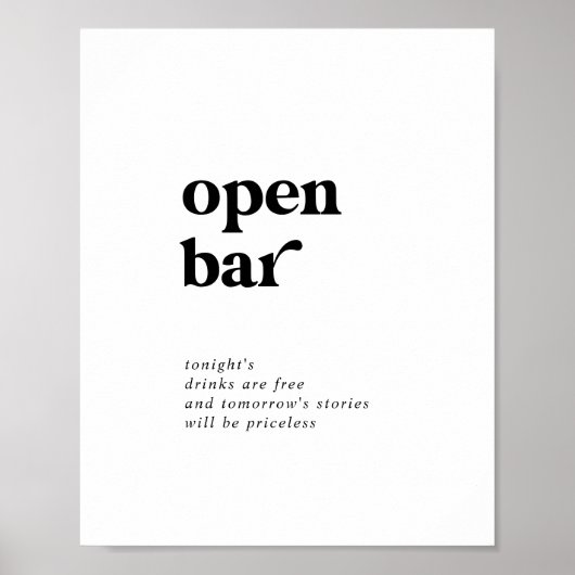 Modern Black Typografy Open Bar Sign Poster (Vorne)