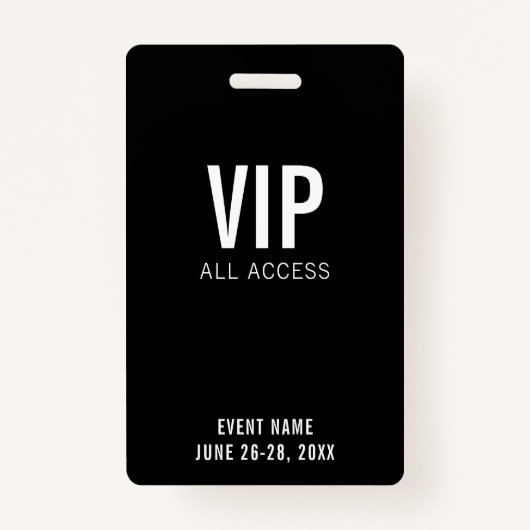 Modern Black VIP All Access QR Code Event Ausweis (Vorderseite)
