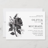 Modern Black Watercolor Rose Engagement Party Einladung (Vorderseite)