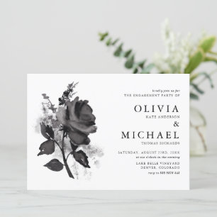 Modern Black Watercolor Rose Engagement Party Einladung