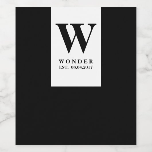 Modern Black Wedding Monogram | Minimalist Weinetikett (Einzelnes Label)