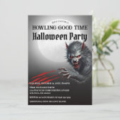 Modern Black Werewolf Full Moon Halloween-Party Einladung (Stehend Vorderseite)