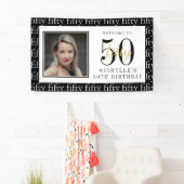 Modern Black & White 50th Birthday Photo Backdrop  Banner (Insitu)