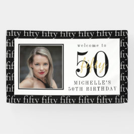 Modern Black & White 50th Birthday Photo Backdrop  Banner