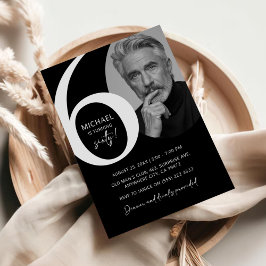 Modern Black & White 60. Foto Geburtstagsparty Einladung