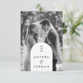 Modern Black & White Arch Photo Wedding Invitation Einladung (Stehend Vorderseite)