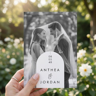 Modern Black & White Arch Photo Wedding Invitation Einladung
