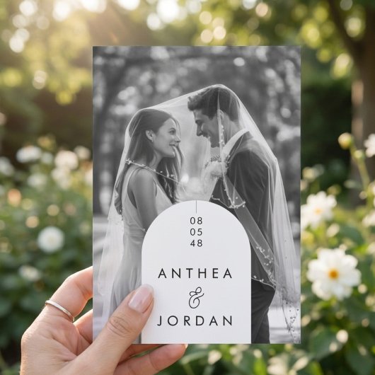 Modern Black & White Arch Photo Wedding Invitation Einladung