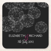 Modern Black White Boho Chic Daisy Wedding Rechteckiger Pappuntersetzer (Vorderseite)