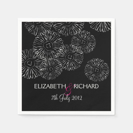 Modern Black White Boho Chic Daisy Wedding Serviette (Vorderseite)