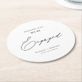 Modern Black & White Calligraphy Engagement Party Runder Pappuntersetzer (Angewinkelt)