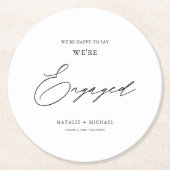 Modern Black & White Calligraphy Engagement Party Runder Pappuntersetzer (Vorderseite)