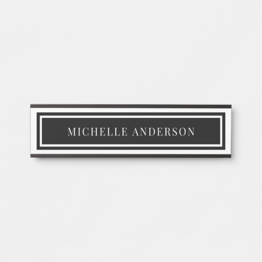 Modern Black & White Chic Double Boarder Elegant  Türschild (Vorderseite )