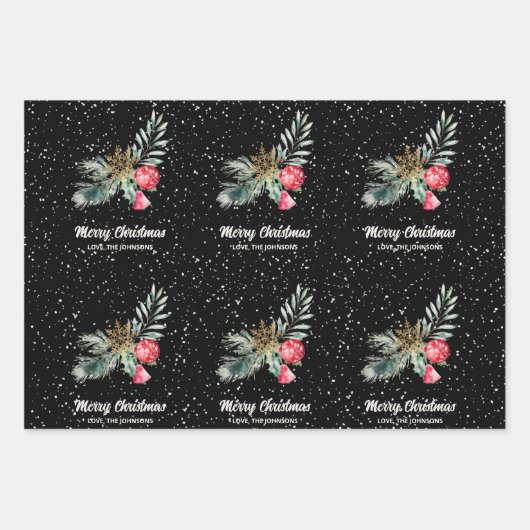 Modern Black & White Christmas Script Set Geschenkpapier Set (Vorderseite)