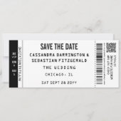 Modern Black White Concert Ticket Photo QR Wedding Save The Date (Vorderseite)