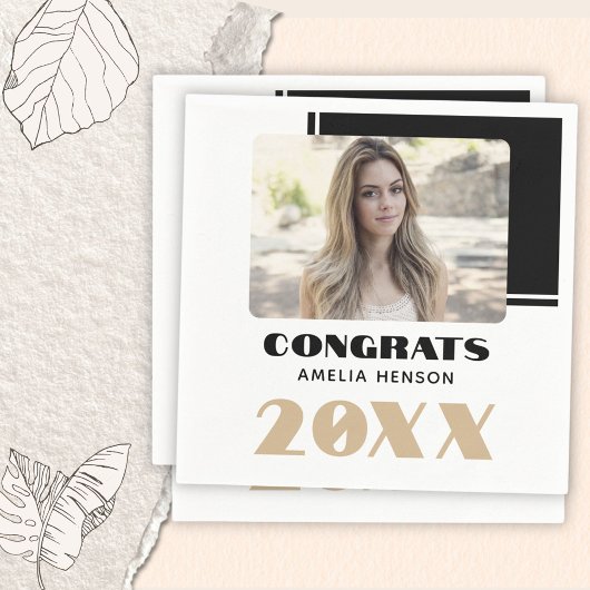 Modern Black White Congrats Graduate Photo  Serviette